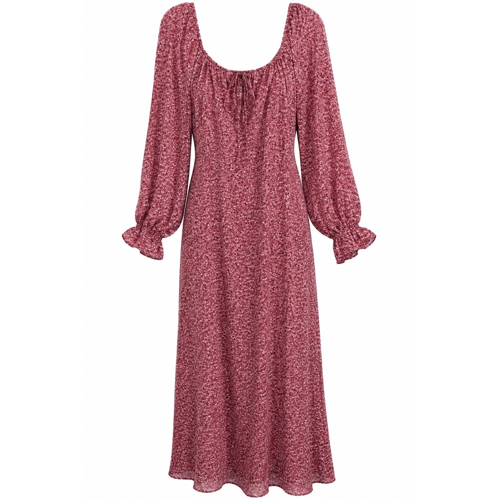 Floral Maxi Dress Cottagecore Boho Festival Folk Dusty Rose Puff Sleeve Romantic